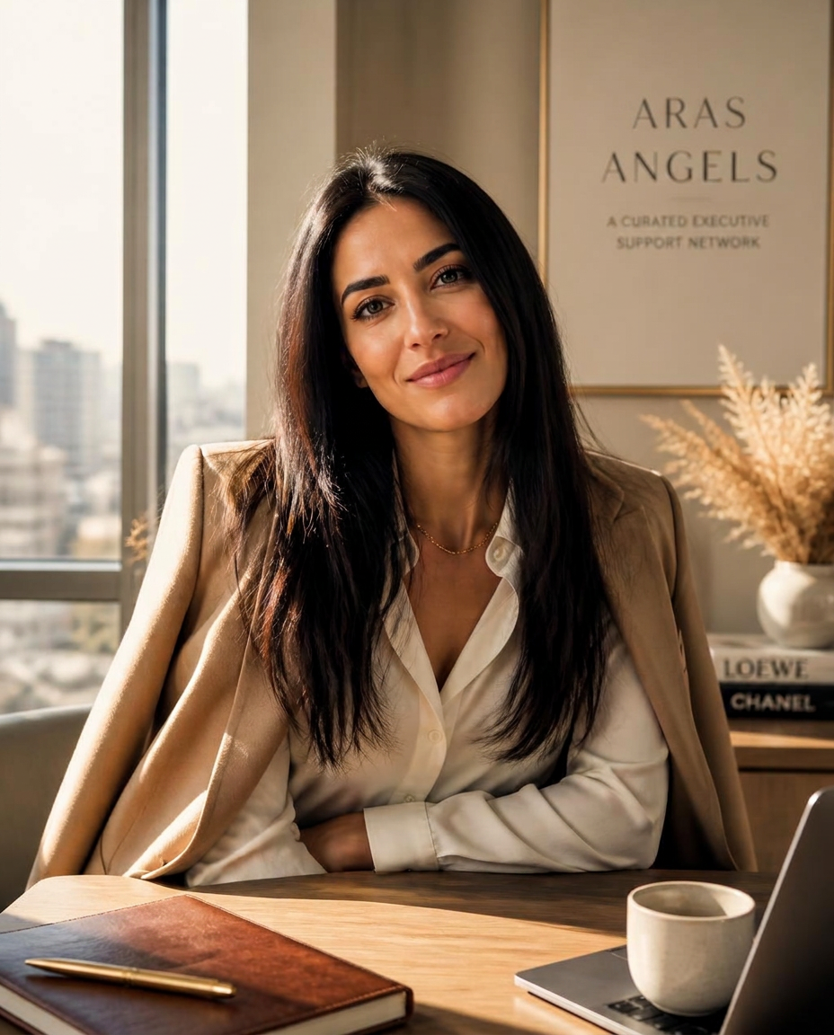 Anna Cohen, founder of ARAS ANGELS, writing at a sunlit table