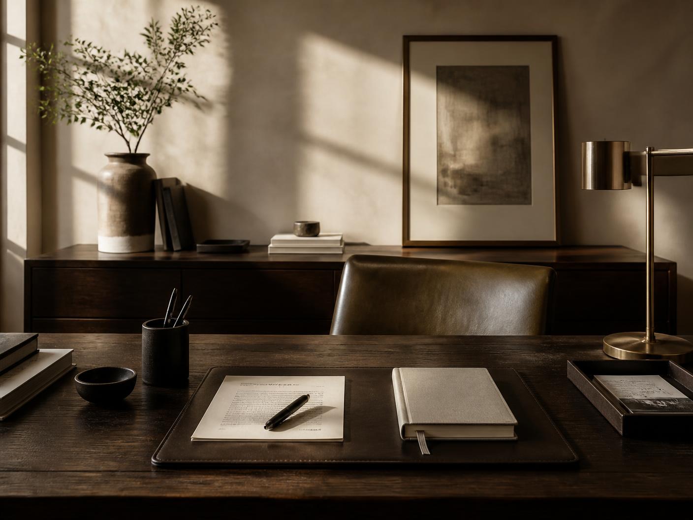 A refined home office with soft natural light